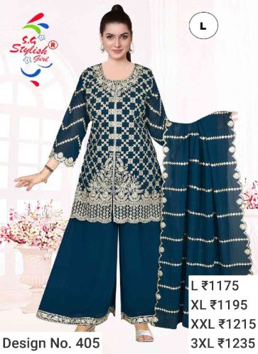 Cotton Ladies Blue Palazzo Suits Party Wear