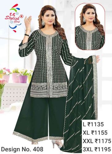 Cotton Ladies Green Palazzo Suits Party Wear