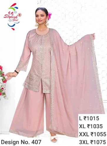 Cotton Ladies Pink Palazzo Suits Party Wear