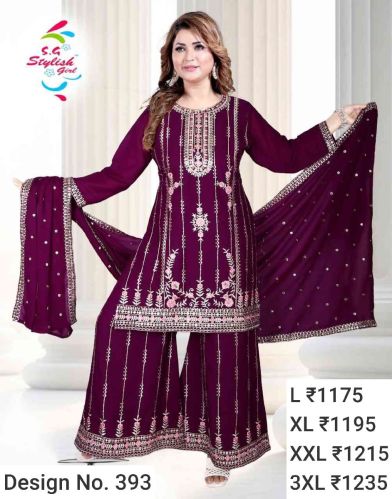 Cotton Ladies Wine Palazzo Suits Party Wear