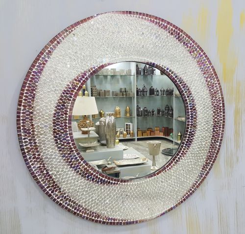 Round Glass Mosaic Decorative Wall Mirrors, Color : Multicolor