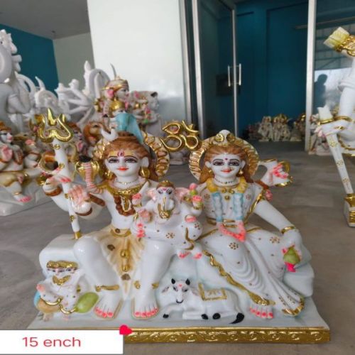 Plain 15 Inch Marble Shiv Parvati Statue for Temple Use
