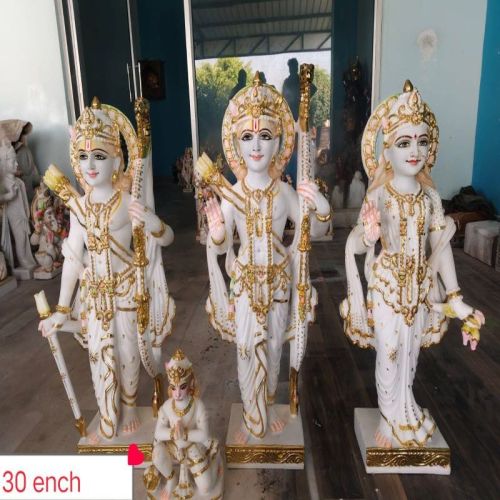 30 Inch Marble RAM Darbar Statue, Color : Golden & White for Worship