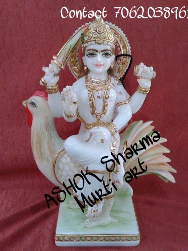 White Maa Durga Marble Murga Chadi Statue