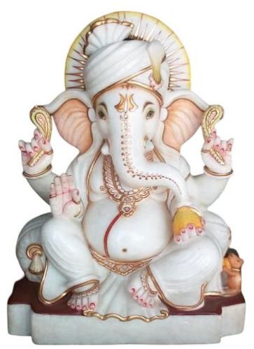 Plain White Polished Ganesh Ji Marble Statue for Worship
