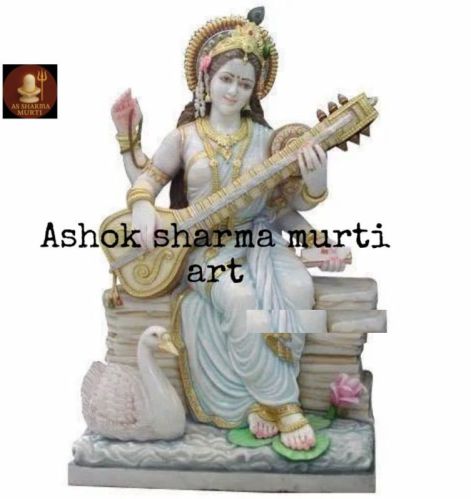 White Saraswati Mata Marble Statue for Religious Purpose
