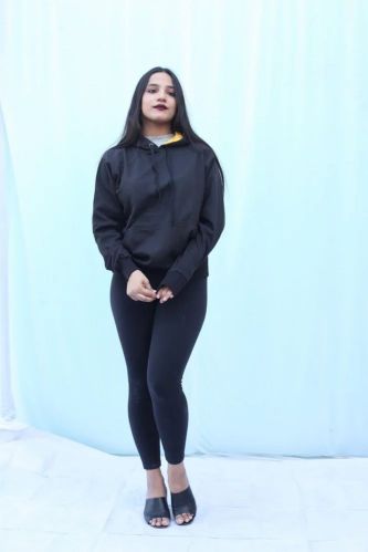 Cotton Stylintellect Black Pullover Women Hoodie for Casual
