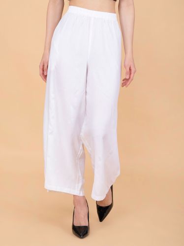 Solid Lightweight Palazzo Pants for Women, Color : White Casual