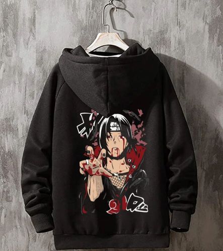 Cotton Blend Men Black Printed Pullover Hoodie Casual