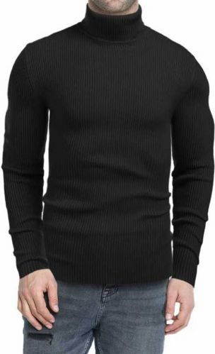 Cotton Men’s Ribbed Knit Sweater, Color : Black