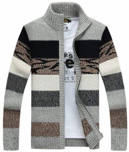 Blend OF Cotton Polyester Mens Full Zip Pullover Sweater Casual