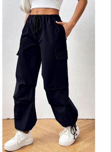Cotton Solid Women Cargo Pants, Color : Black Everyday Wear