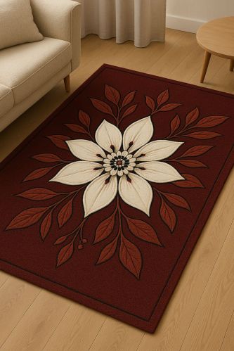 Brown Floral Print Hand Tufted Woolen Carpet