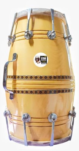 Polished Wooden 18 Inch Dholak Nut Silver for Musical Instrument