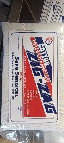 Plain Absorbent Zig Zag Cotton, Packaging Type : Snow-white
