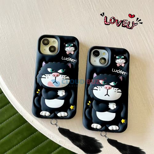 3D Cute Cat Holder Silicone Soft iPhone 16 Phone Case