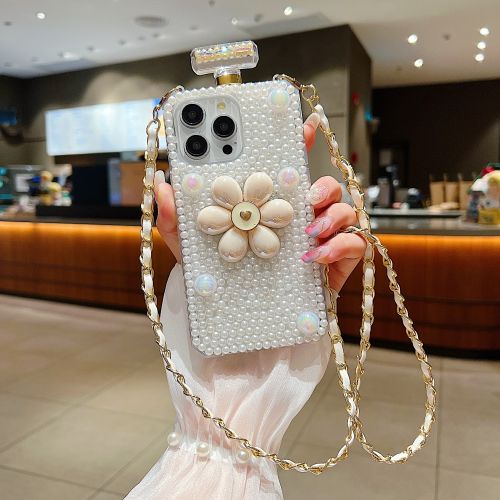 Flower Pearly Perfume Bottle Handmade Soft iPhone 16 Pro Max Phone Case