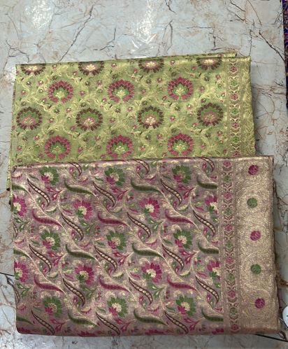 Bridal Wear Printed Tissue Katan Silk Saree With Blouse Piece