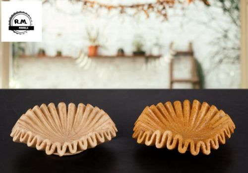 6 Inche Antique Marble Yellow Ruffle Bowl