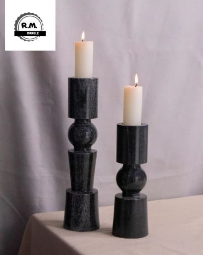 Polished Black Marble Modern Candle Holder