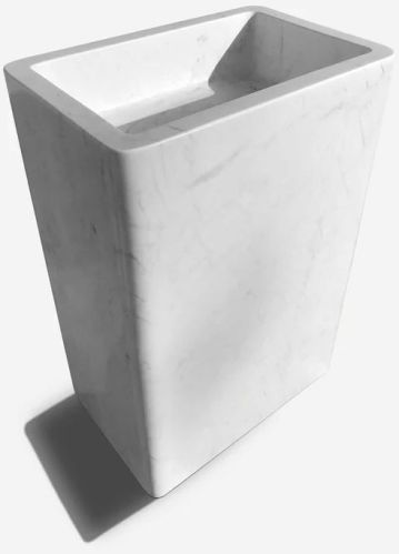 Polished Plain Cubic White Marble Pedestal Sink for Bathroom