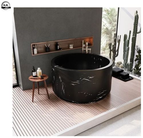 Round Black Marble Bath Tub 5 Feet X 2.5 Feet