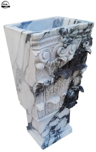 Polished White Marble Garden Pedestal Sink for Bathroom, Kitchen
