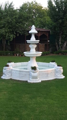 Polished White Marble Outdoor Fountain, Design : Modern