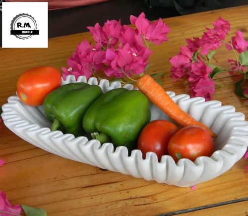Plain Polished White Marble Oval Handmade Bowl