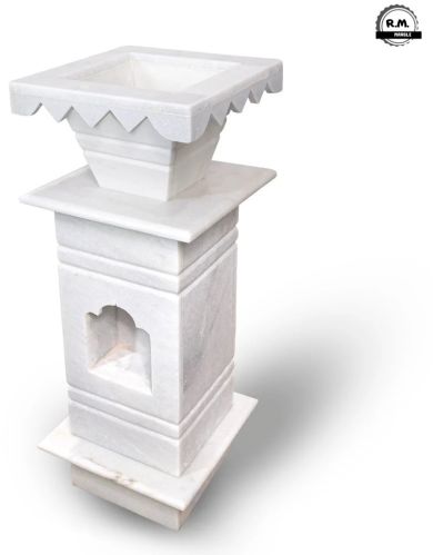 Polished White Marble Tulsi Pot for Home