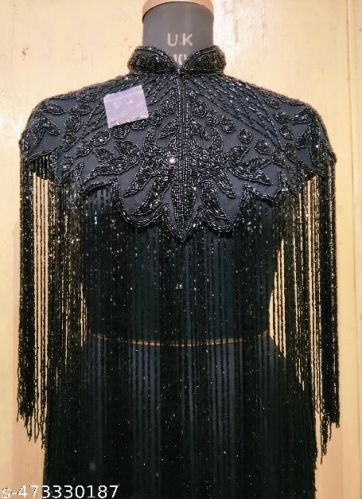 Ladies Black B Leaf Designer Poncho Party Wear Free Size