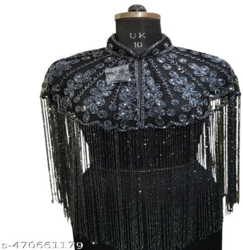 Ladies Black Net Wedding Wear Poncho Free Size