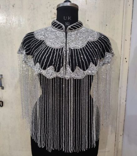 Ladies Silver Net Wedding Wear Poncho Free Size