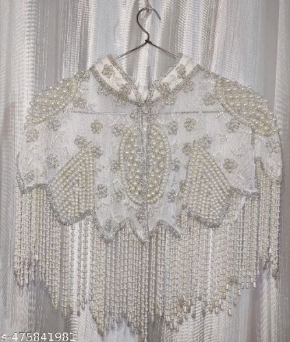 Ladies White Embroidered Poncho Party Wear