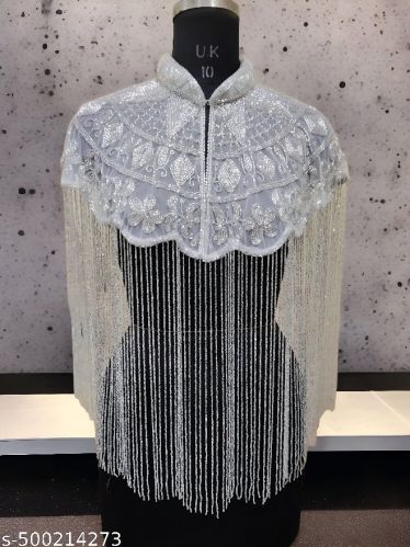 Ladies White Party Wear Long Poncho Free Size