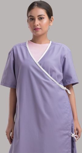 Round V Neck Pure Cotton Stitched Patient Dress, Color : Blue
