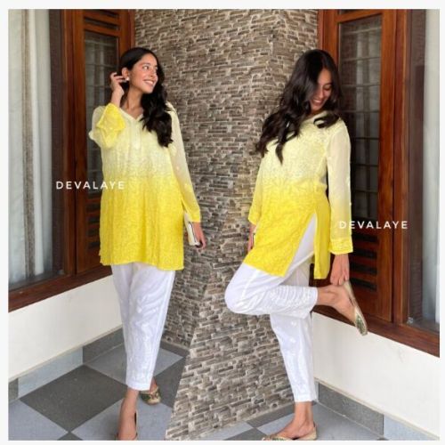 Cotton Leher Top Yellow all sizes Casual Wear