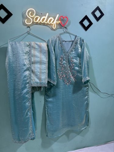 Silk Embroidered Suits, Sleeve Style : Full