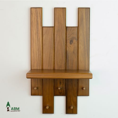 Wall Mounted Wooden Key Holder -5 Key Hooks with Decor Stand