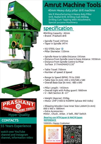 40mm Heavy Duty Pillar Drill Machine, Color : Green