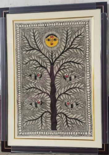 Hand Painted Tree OF Life With Sunligh Madhubani Painting