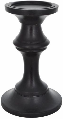 Polished Black Wooden Candle Holder Set 10 Inches