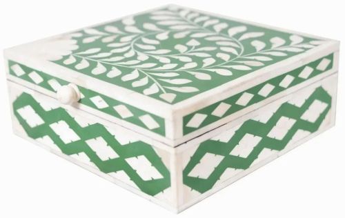 Green Bone Inlay Square Box, Color : White for Home