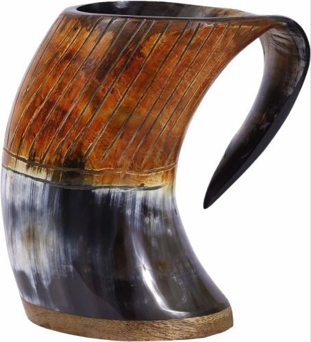 Natural Drinking Horn Mug With Burlap Sack