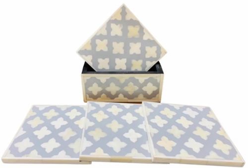 White And Grey Square Handicraft Bone Inlay Coaster