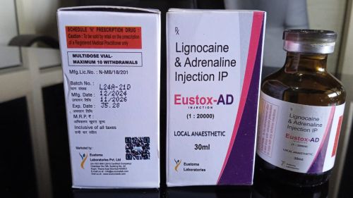 EUSTOX-AD Lignocaine Adrenaline Injection IP, Color : White