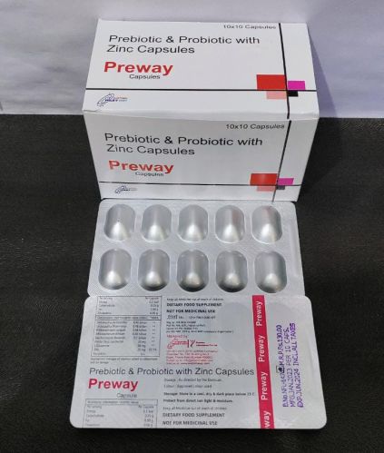 Preway Prebiotic Probiotic Zinc Capsules, Color : Silver