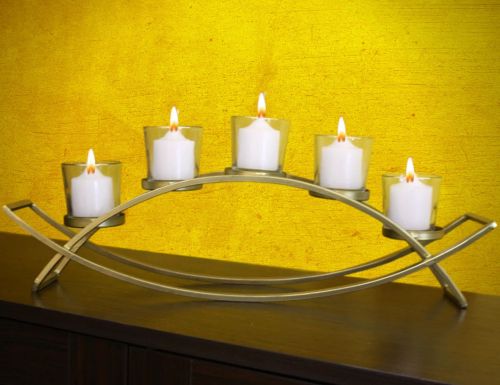 Powder Coated Metal 5 Votive Bridge Candlestand, Color : Golden