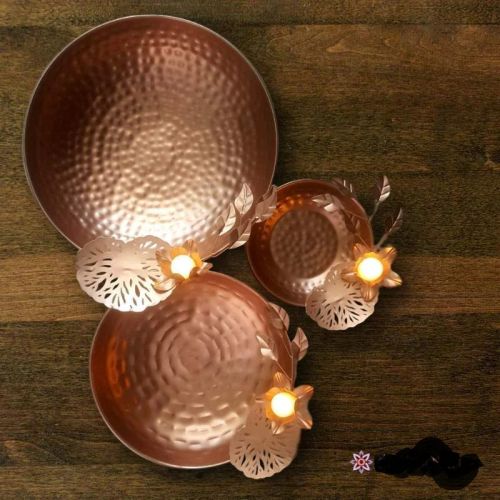 Floral T-light Urli Set For Decor, Color : Copper