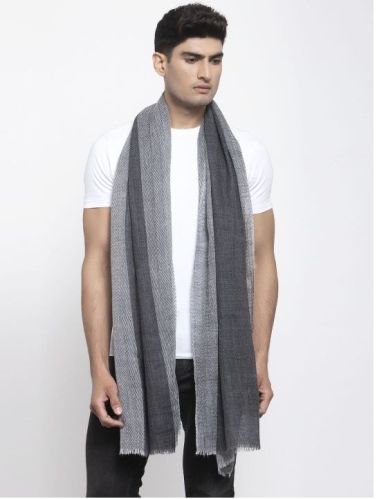 Grey Herringbone Patterned Wool Muffler Large Fashionable